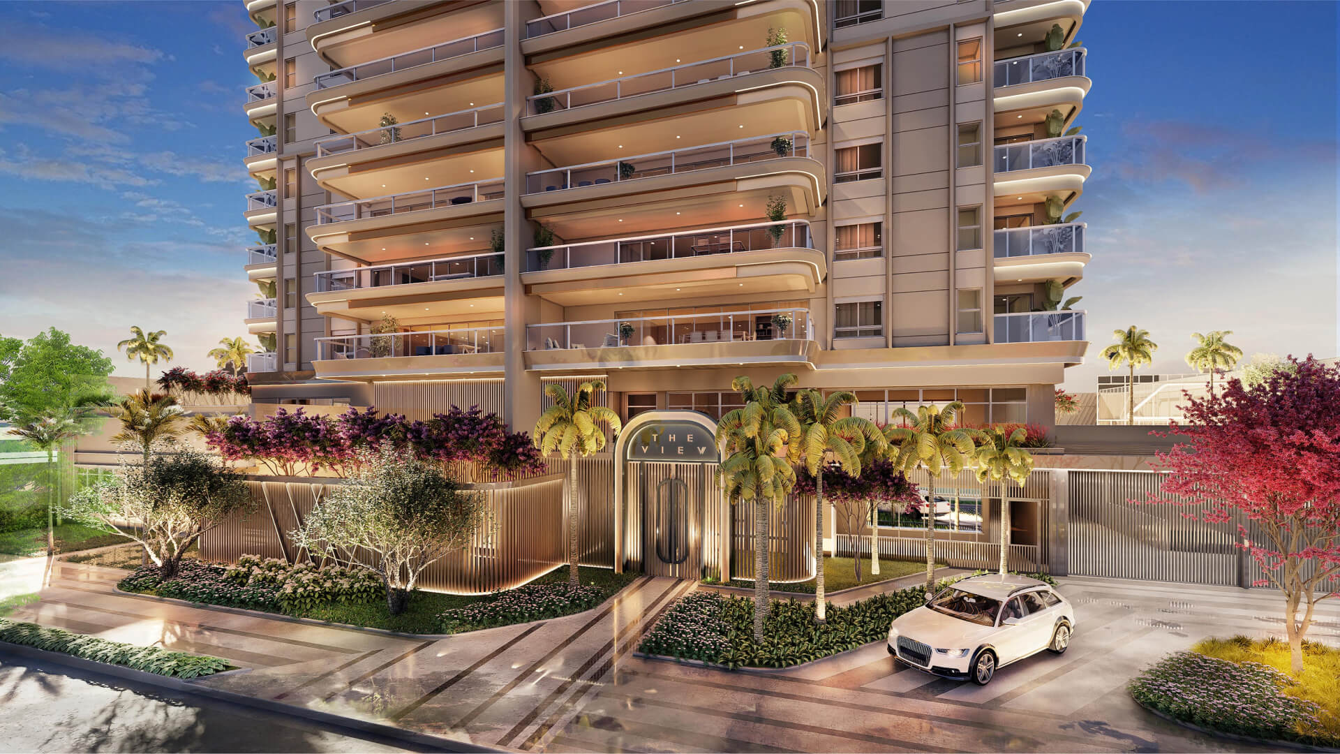 Acesso Elegante Do The View Ibirapuera Entrada Sofisticada Do Condomínio The View Ibirapuera Com Portaria Recuada E Paisagismo